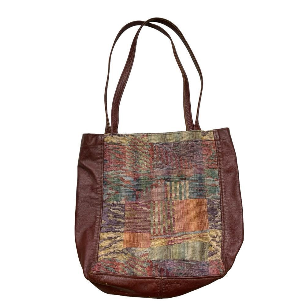 Vintage Deep Red Leather and‎ Patchwork Shoulder … - image 1